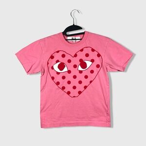 Comme Des Garcons Play Polka Dot Heart T Shirt Womens S Pink Streetwear Feminine